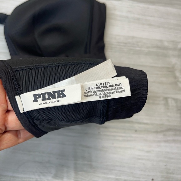 PINK Victoria’s Secret Black Front Zip Sports Bra Racer Open Back Womens size L - Picture 10 of 11